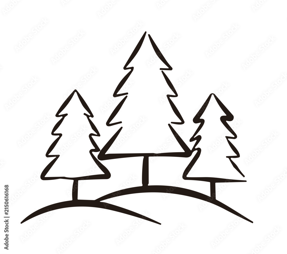 Fototapeta premium Pine Trees Forest Nature Landscape Line Art Outline Vector Clipart 