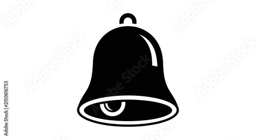 A black silhouette of a bell stands out against a white background representing a classic chime instrument ringing tolling bronze tone black silhouette white background isolated graphic symbol