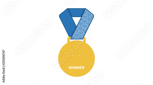 Quadro su tela Gold Medal with Blue Ribbon and Pattern