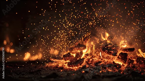 Glowing Embers and Sparks from Burning Wood