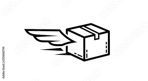 Winged cardboard box with black lines depicts swift delivery and logistics concepts airmail airfreight cargo courier dispatch express fast flight freight mail package parcel post