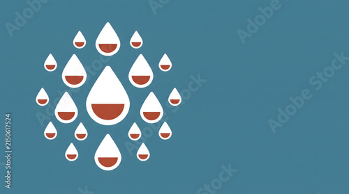 Cluster of red and white blood drop icons forming a larger droplet shape on a solid teal background