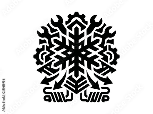 Black  White Snowflake with Wrench and Gear Icon for HVAC Repair