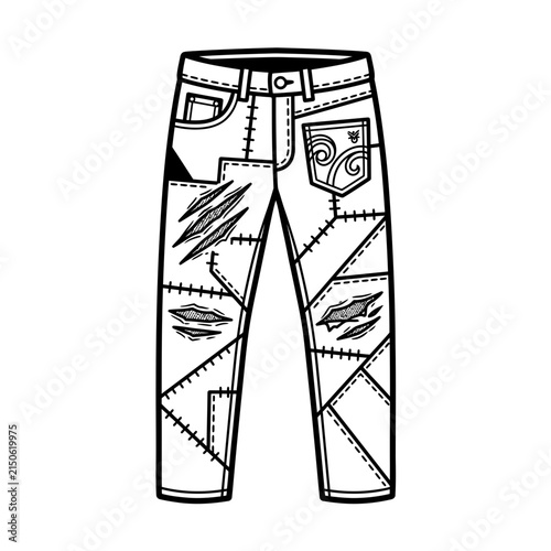 Distressed Patchwork Jeans Isolated Illustration