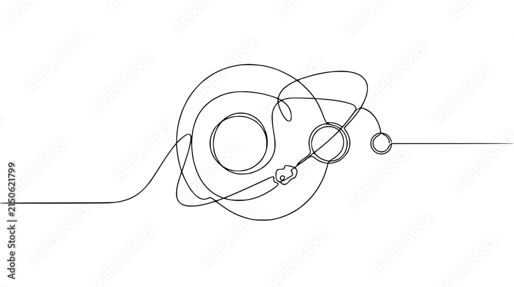 Obraz premium Abstract continuous line drawing of tangled wires and circles, isolated