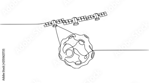 фотографія Space Station Orbiting Asteroid, Continuous Line Art