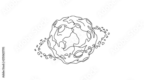 Принти на полотні Asteroid with Debris Field, Isolated Line Art Illustration