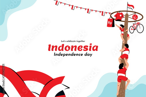 Indonesian Independence Day Greeting Banner Concept with Red and White Ribbon