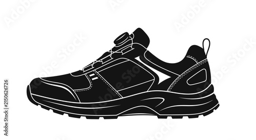 Silhouette of a running shoe with lacing system on a white background