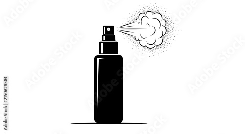 Spray bottle silhouette with mist isolated on a white background