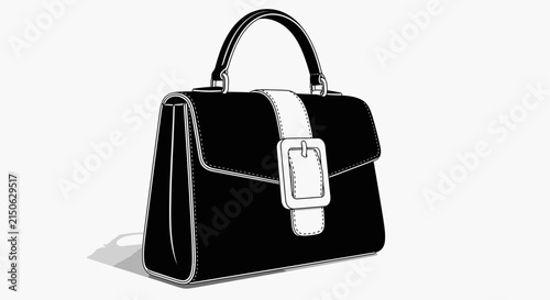 Black handbag with white stripe and buckle is a silhouette illustration