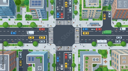 Aerial View of Busy City Intersection with Traffic and Buildings