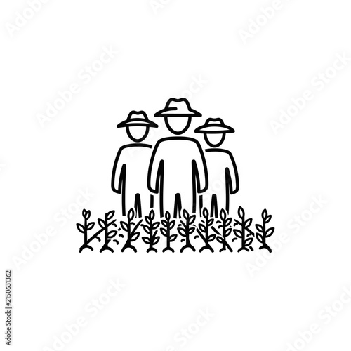 Farmers Group Standing in Field Agriculture Line Art Icon Isolated
