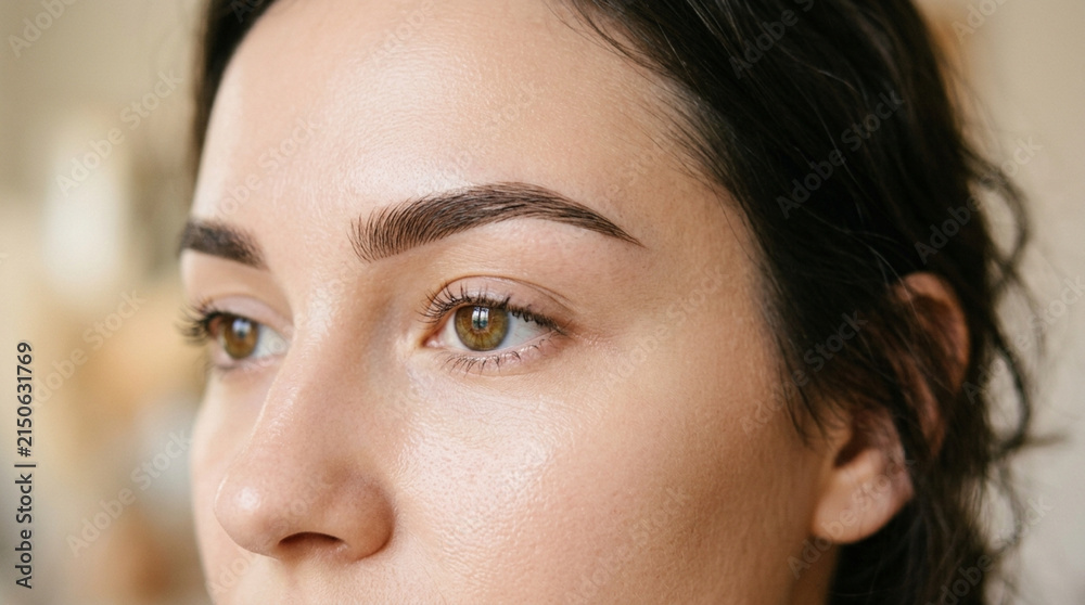 Fototapeta premium Close-up of a young woman's eye and eyebrow, natural beauty, healthy skin