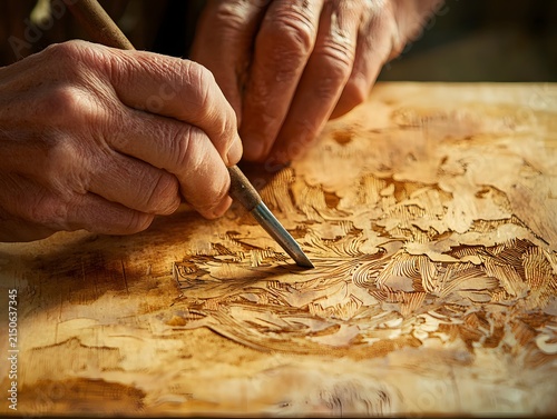 Artisan Hands Carving Linocut Block with Gouge for blog post
