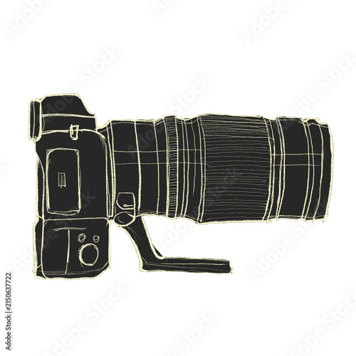 Photography Sketch of a DSLR camera with a long telephoto lens