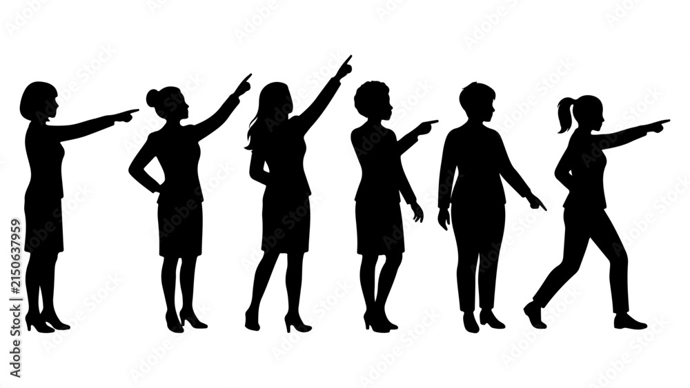 Fototapeta premium Silhouettes of business women pointing vector illustration
