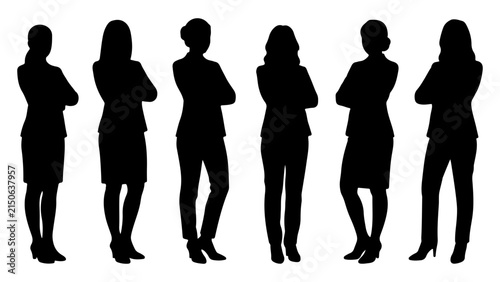 Silhouettes of business women standing with arms crossed vector illustration