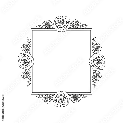 Roses vector frame with elegant floral outline for design