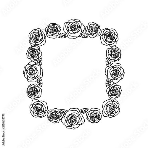 Roses vector frame with elegant black outline floral patterns