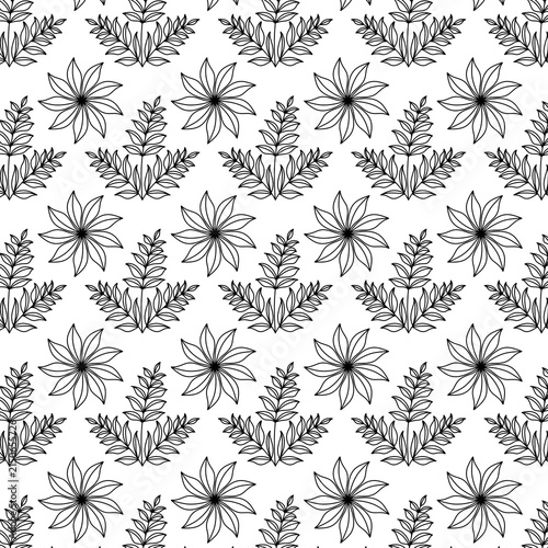 Black Floral Line Art Seamless Pattern