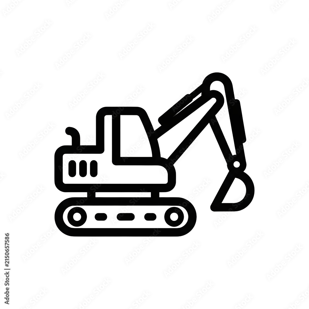 Fototapeta premium Heavy construction excavator machinery line art icon