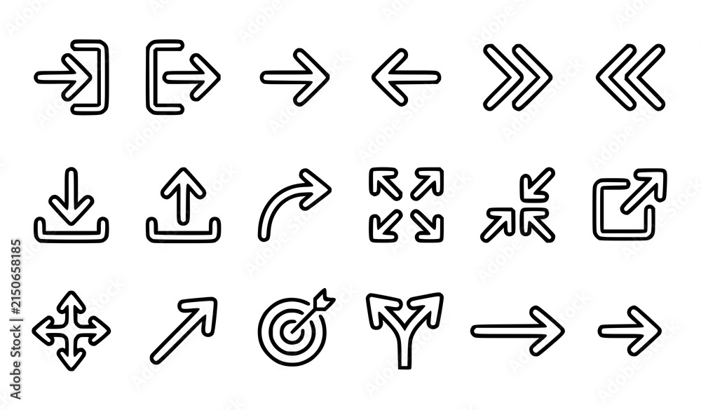 Fototapeta premium Modern UI Action Arrow Outline Icons for Web App Navigation Vector Collection