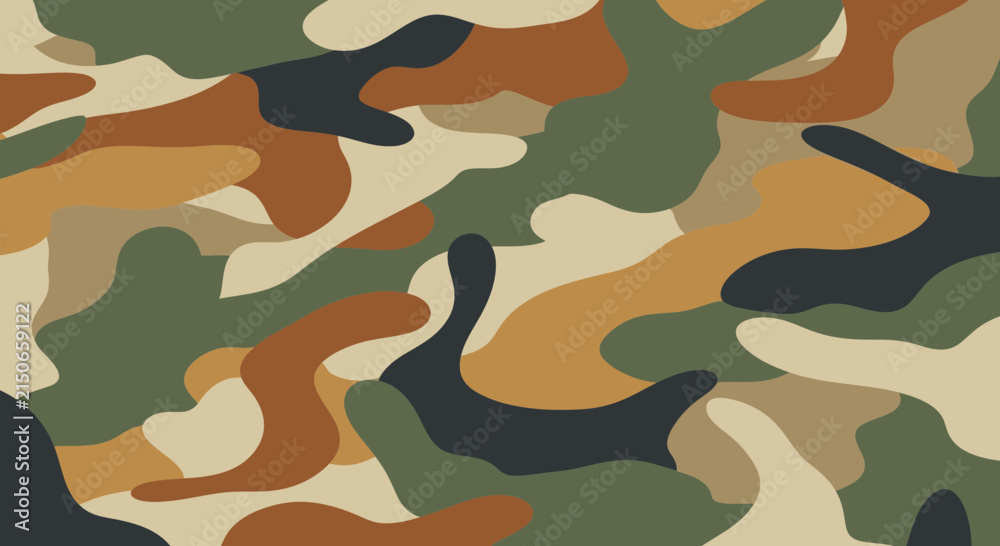 Fototapeta premium Abstract Camouflage Pattern - Green, Brown, Tan, and Black
