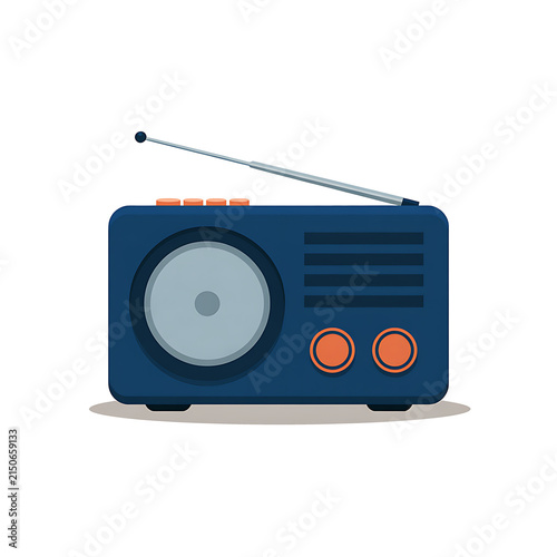Vintage Blue Radio Icon with Antenna and Speaker Isolated on Transparent Background
