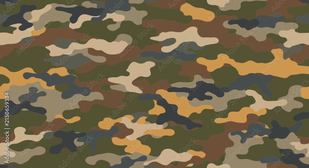 Fototapeta premium Woodland Camouflage Pattern - Military Style Background, Nature Colors