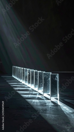 Abstract Light Rays Illuminating Glass Rectangles in Dramatic Shadow Play.