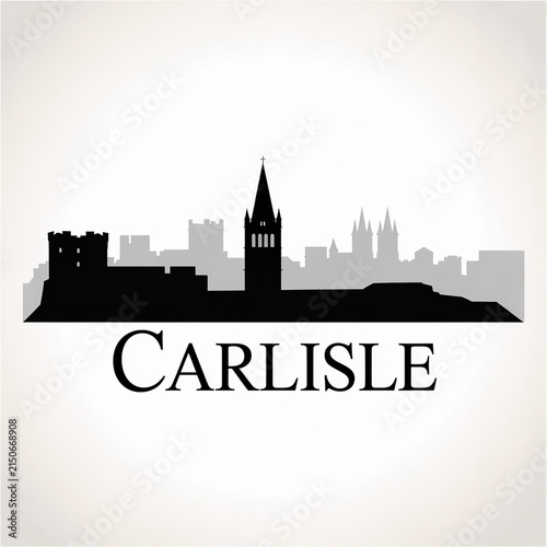 Carlisle England City Skyline Silhouette Illustration with Castle and Cathedral Spire