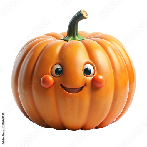 Cute cartoon pumpkin character with a smiling face isolated on transparent background