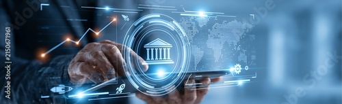Businessman using tab analyzing growth graph data on e-governance, digital public services, citizen engagement platforms, online policy management, smart government solutions, transparency initiatives