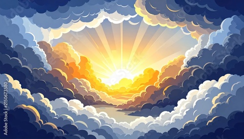 Vibrant Sunrise Through Dramatic Cloudy Skies.