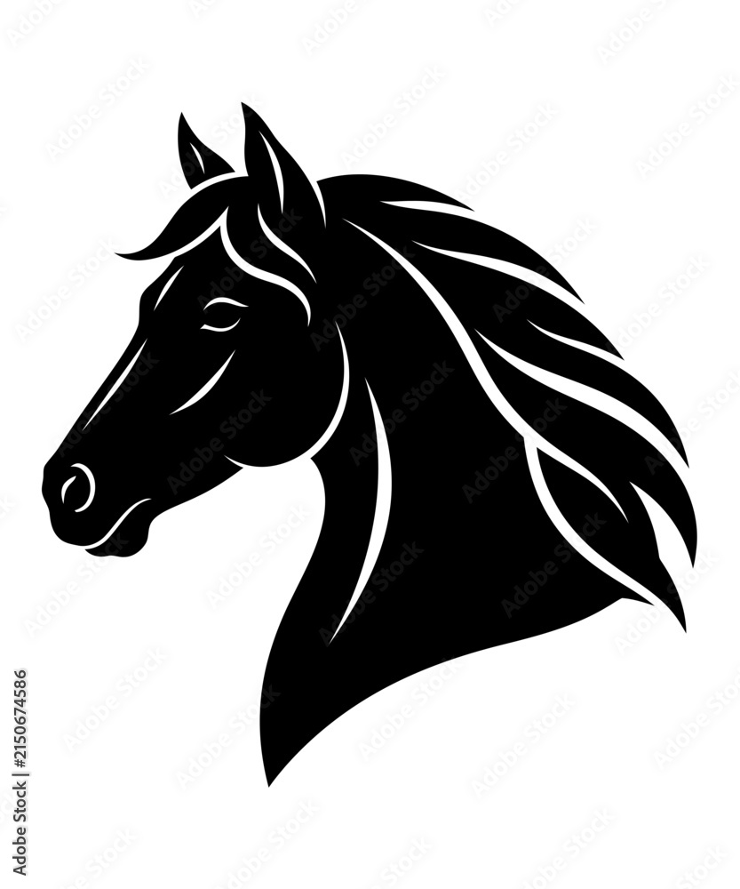 Fototapeta premium Elegant black horse head silhouette profile illustration for equestrian logo design and creative branding projects