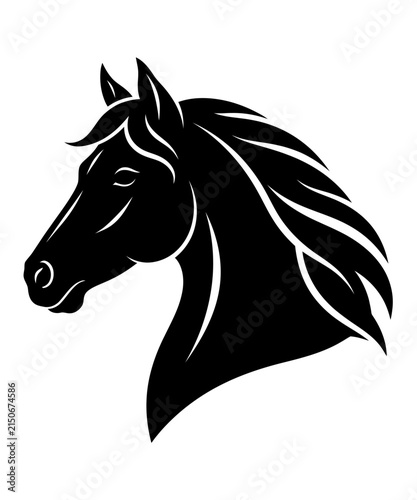 Elegant black horse head silhouette profile illustration for equestrian logo design and creative branding projects