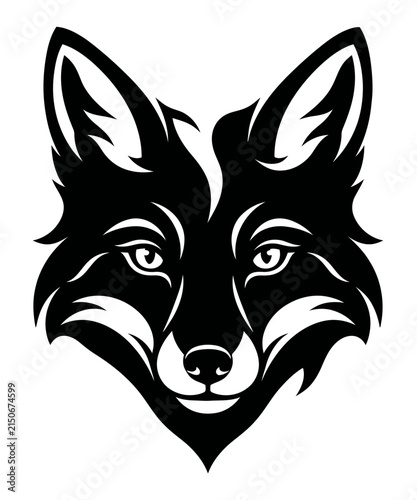 Stylized black and white fox head illustration for logo design or mascot emblem on white background