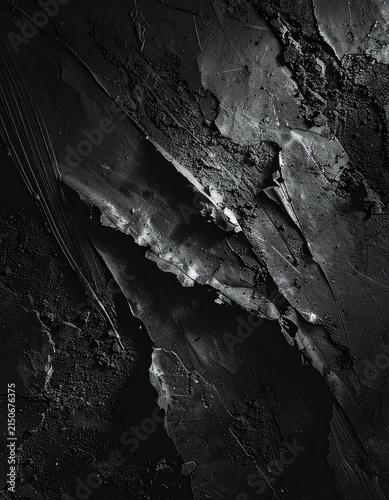 Textured black abstract background with sharp lines and rough surfaces.