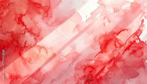 Vibrant red watercolor splashes and diagonal lines create an abstract background.