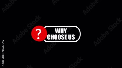 Why Choose Us Text Animation with Question Mark Icon, Modern Business Corporate Typography for Marketing and Presentation.