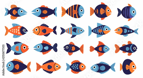 Cute Cartoon Fish Collection, Colorful Underwater Life, Kids Marine Animals