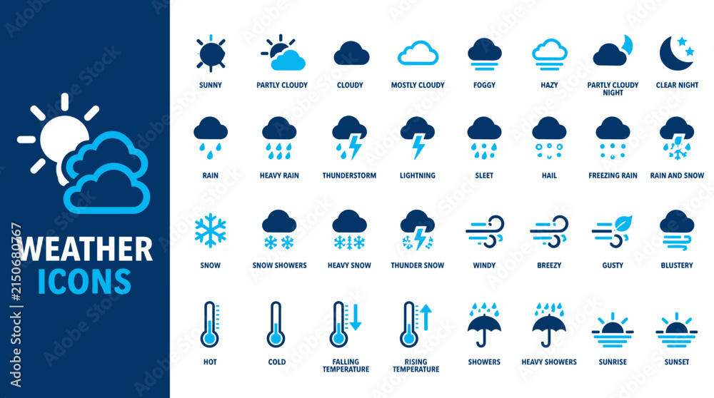 Fototapeta premium Weather Icon Set Main Subject Weather Symbols.