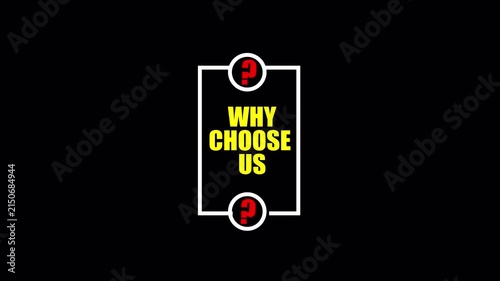 Why Choose Us Text Animation with Question Mark Icon, Modern Business Corporate Typography for Marketing and Presentation.