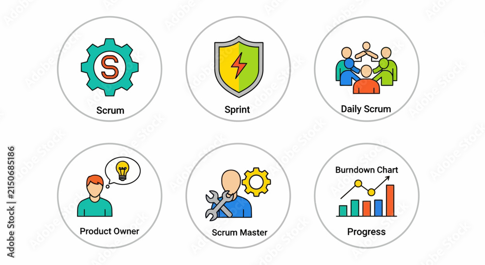 Fototapeta premium Agile project management concepts scrum methodology icons set