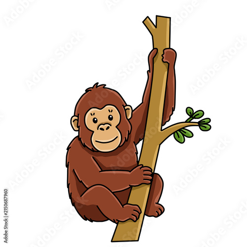 Photography Cute orangutan climbing tree trunk wild ape vector illustration
