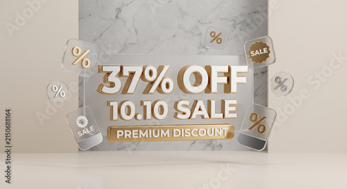 Gold and white 3D text displaying thirty-seven percent off for 10.10 premium sale.