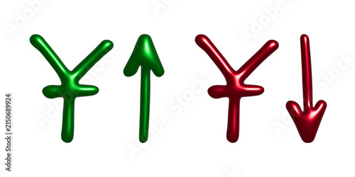 Foto Hand drawn chinese yuan currency symbol Growth and fall profit with arrow up and