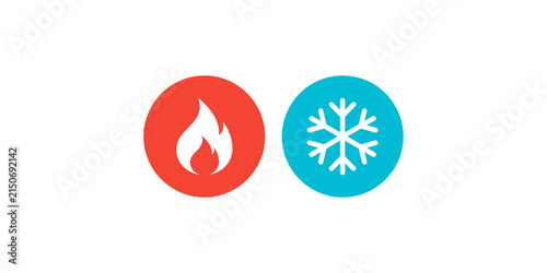 Konstfotografi Icons representing fire and ice, hot and cold temperatures.