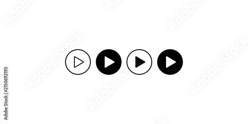 Play button circle icons in black outline and solid style for media player interface and video controls.